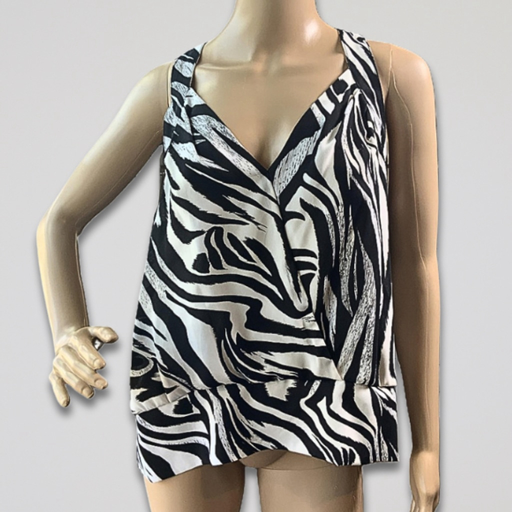 7th Avenue Blouse Zebra‎ Print V-Neck Wrap Sleeveless Black/White Women’s XL NWT - Picture 2 of 16